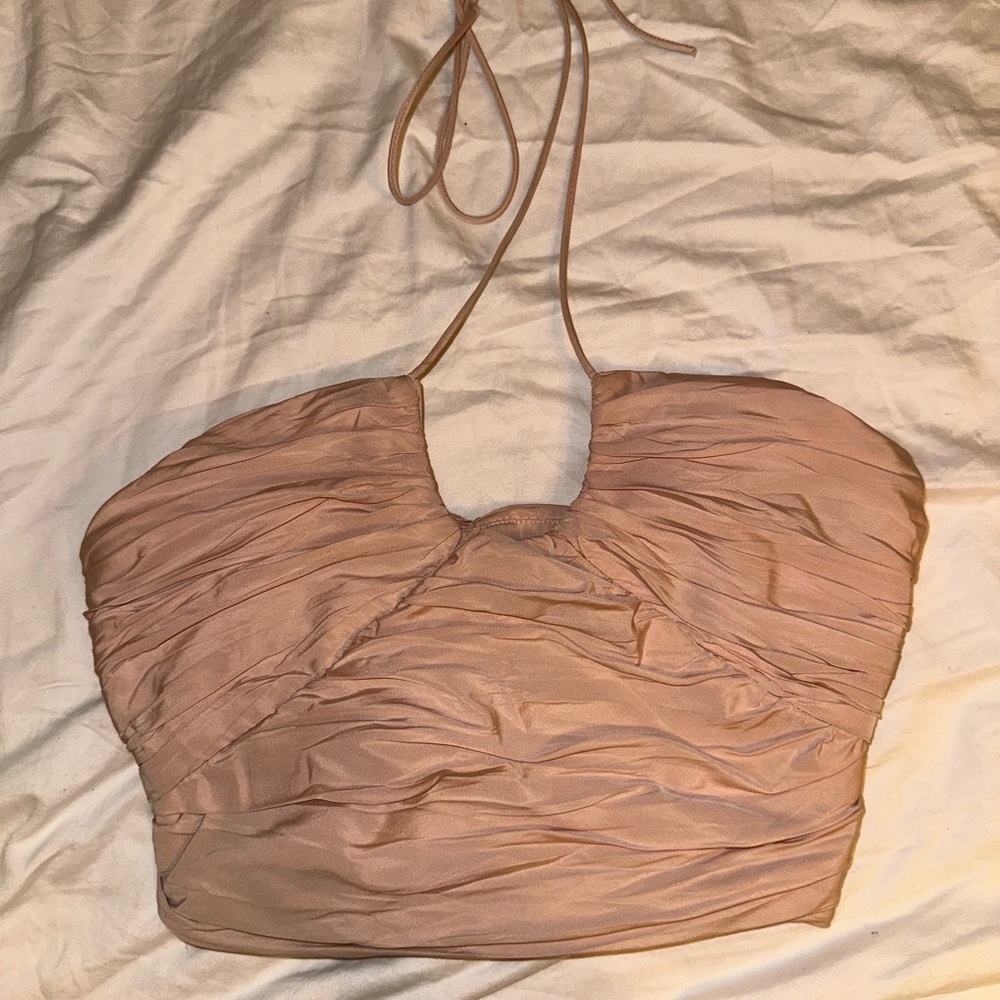 ZARA pink draped halter crop top